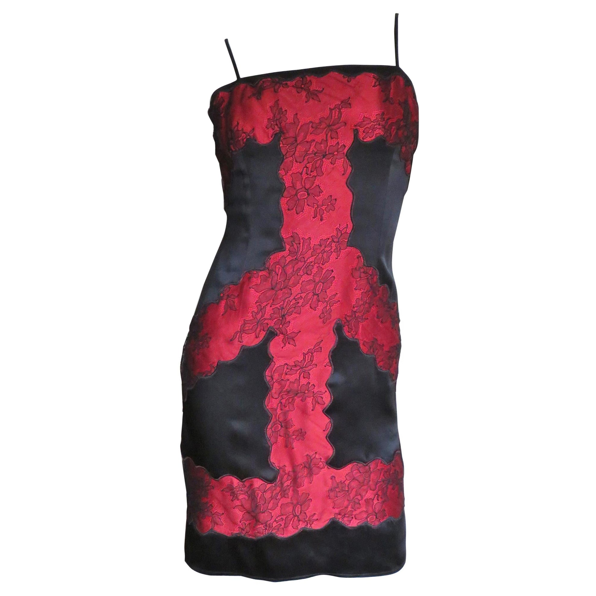  Moschino Color Block Silk and Lace Dress For Sale