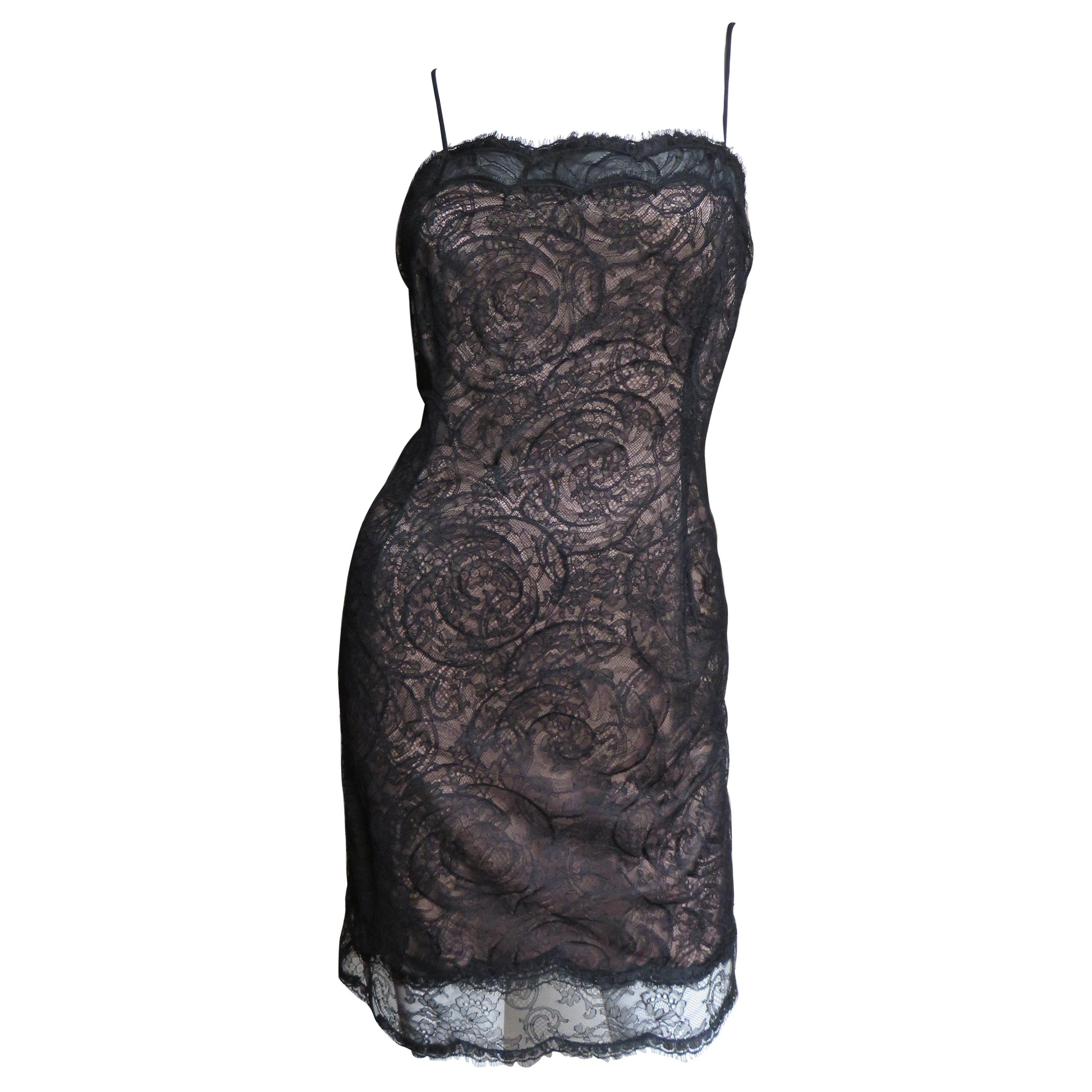 Geoffrey Beene Silk Lace Slip Dress with Sheer Back 1980s For Sale