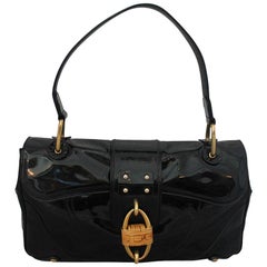 Salvatore Ferragamo Black Patent Leather Shoulder Bag with Bamboo Motif