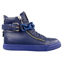 Used GIUSEPPE ZANOTTI Size 10 Solid Blue Leather High Top Sneakers