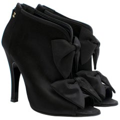Chanel black satin double bow detail booties SIZE 37