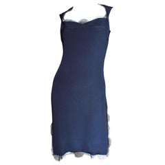 Bill Blass Lace Trim Navy Silk Dress 1990s