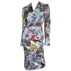 Used Dolce & Gabbana Silk Flower Print Skirt Suit