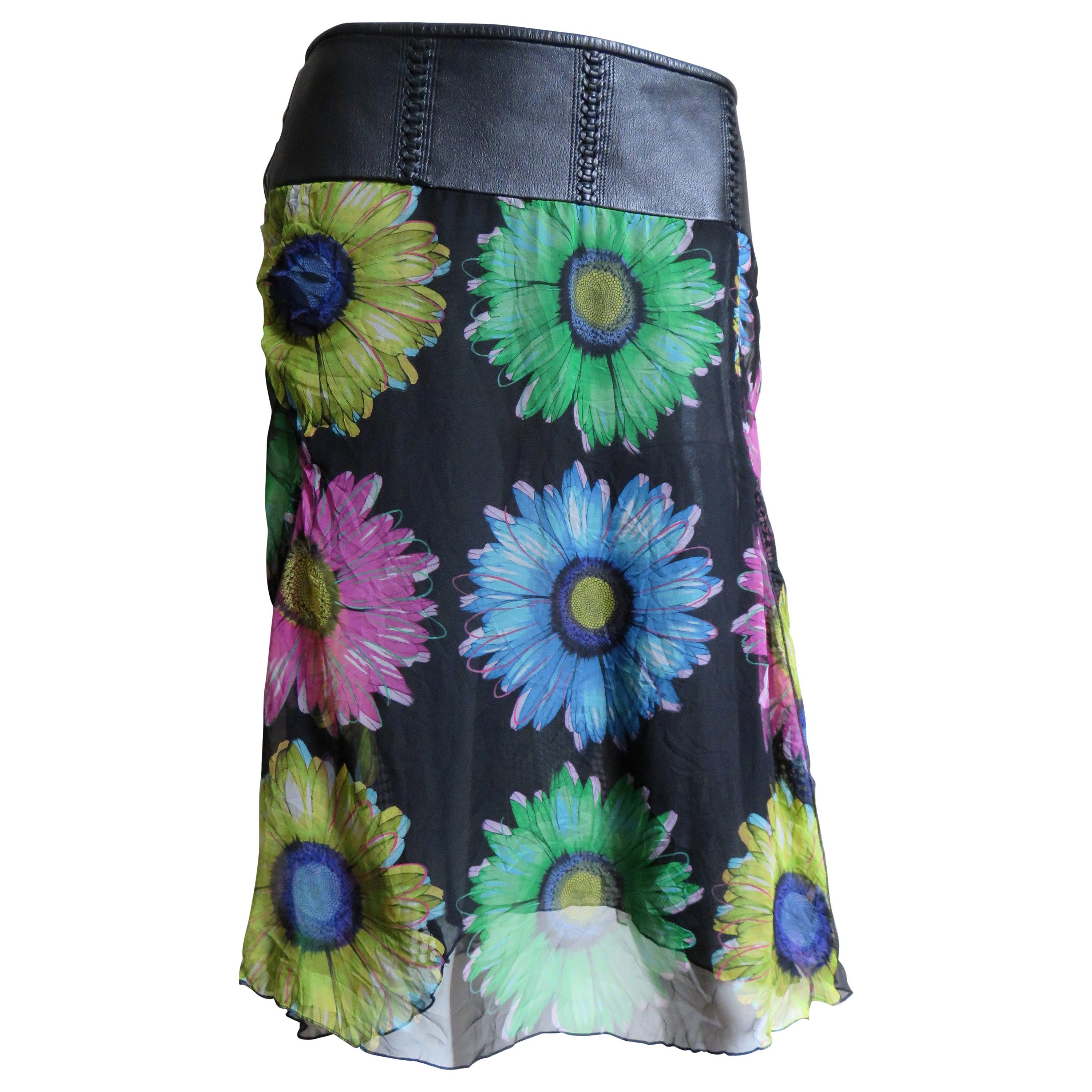 Gianni Versace Silk Skirt with Leather Band 1990s For Sale
