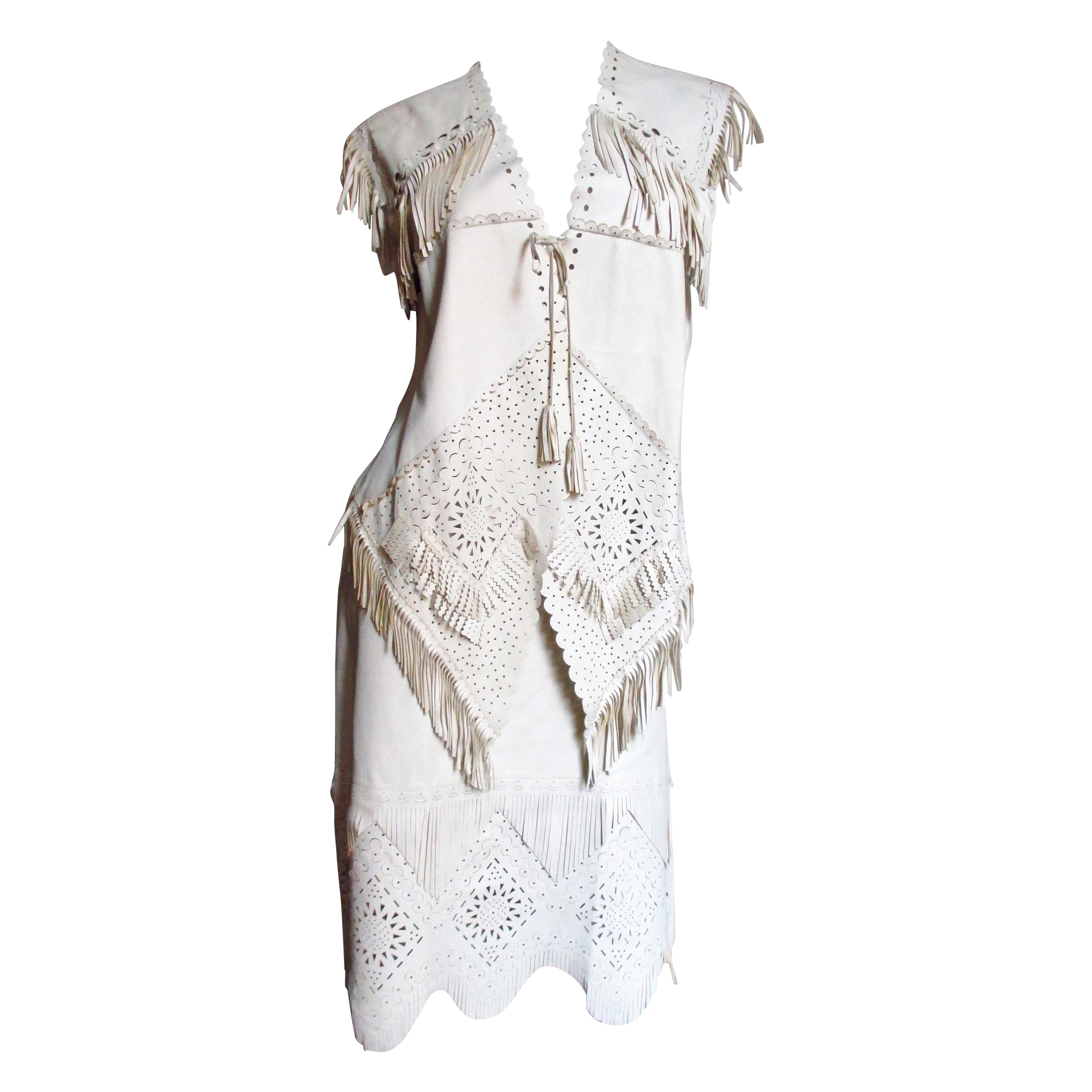 Jean Paul Gaultier Leather Laser Cut Jacket and Skirt Set For Sale