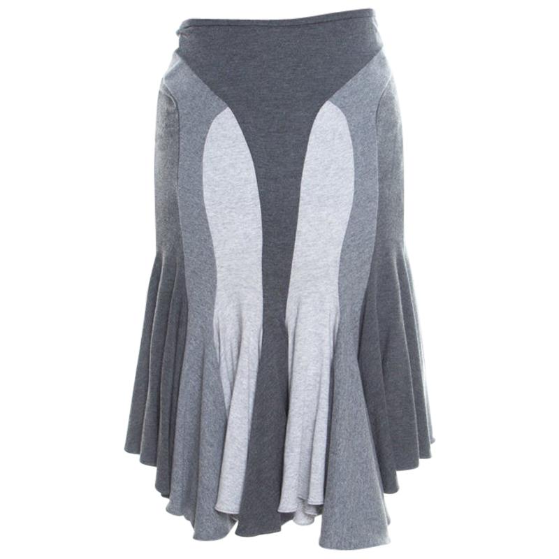 Alexander McQueen Grey Colorblock Paneled Jersey Flared Godet Skirt M