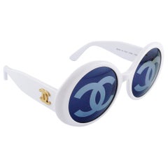 Chanel Vintage 1993 Iconic CC Lenses White Sunglasses