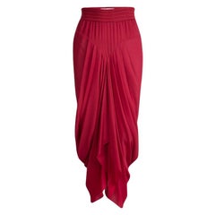 Prabal Gurung Red Silk Pleat Detail Draped Maxi Skirt S