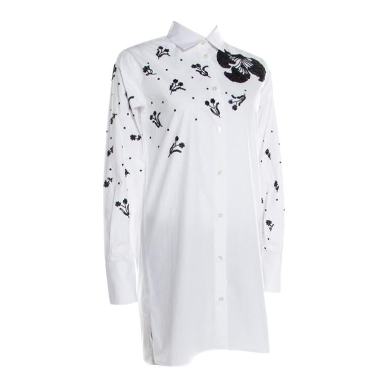 Valentino White Embellished Cotton Long Sleeve Shirt M