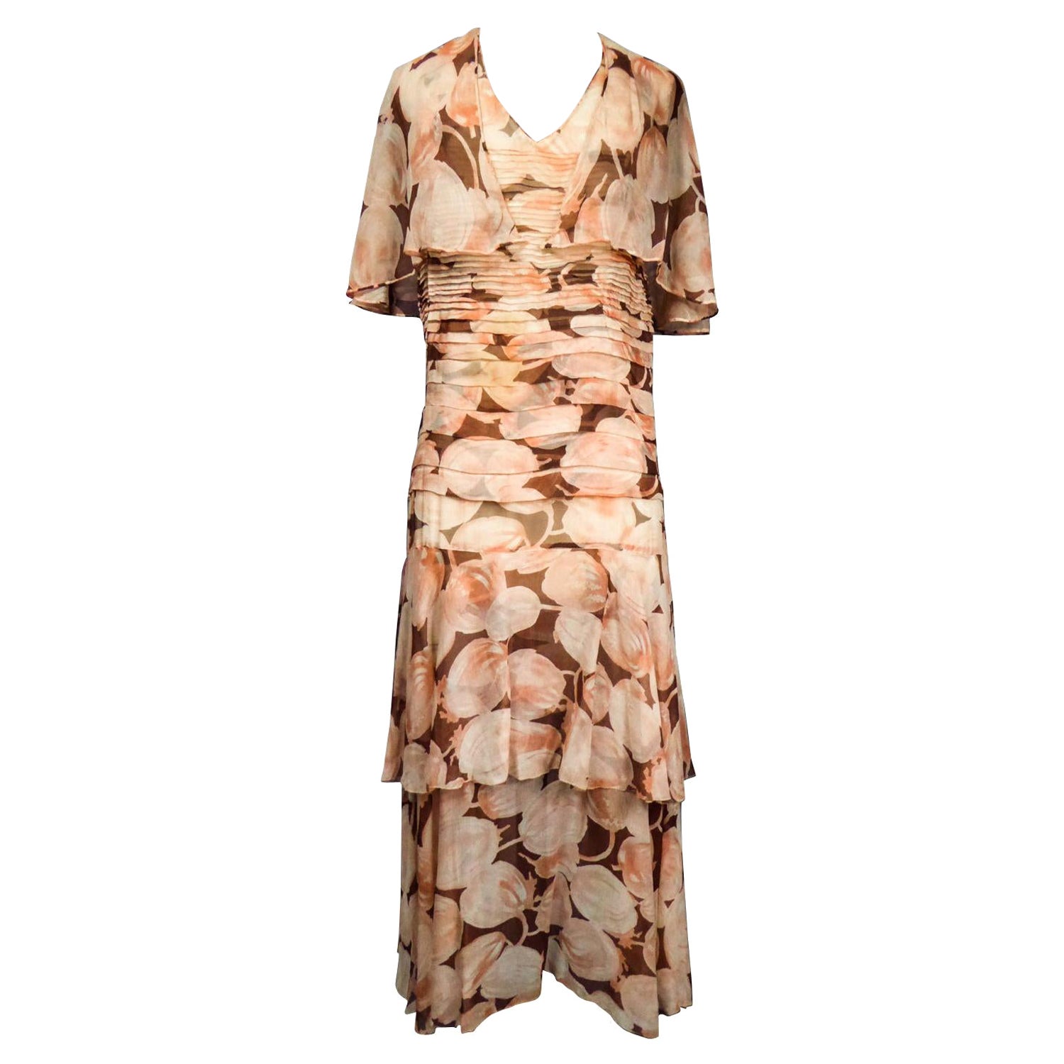 A French Printed Chiffon Couture Dress Circa 1930/1940