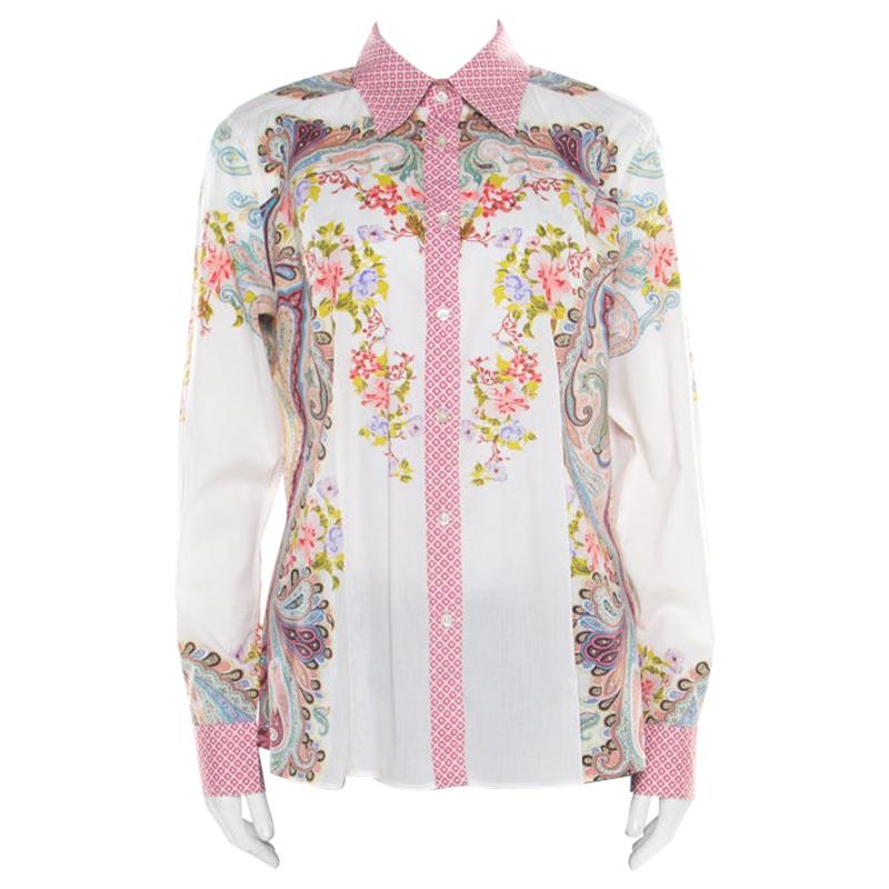 Etro Multicolor Floral and Paisley Printed Long Sleeve Shirt L