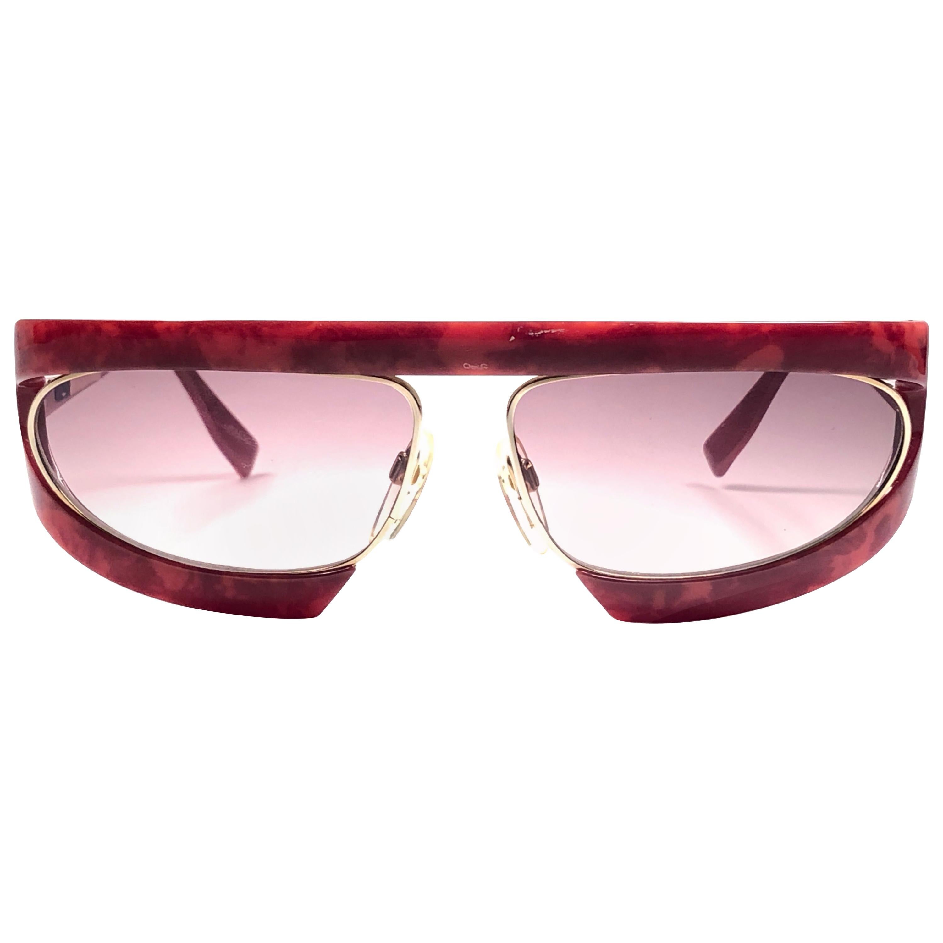 Lunettes Solaires Vintage Claudia Carlotti - Femme - Acétate Beige - Grande Taille