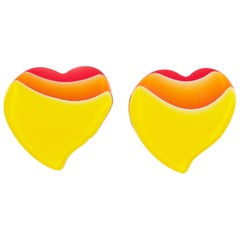 Pop Art Lucite Oversized Heart Clip Earrings Sunny Colors