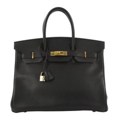 Hermes Birkin Handbag Noir Ardennes with Gold Hardware 35