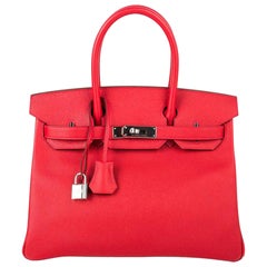 Vintage Hermes Birkin 30 Bag Rouge Casaque Epsom Palladium Hardware