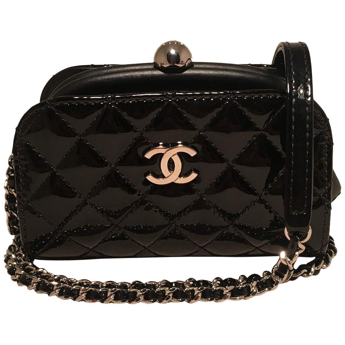Chanel Vintage Chanel Mini Black Quilted Lambskin Leather Chain