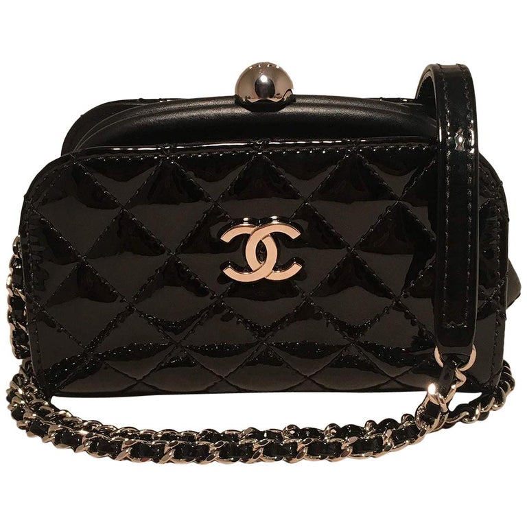 Chanel Mini Black Patent Leather Kiss lock Shoulder Bag