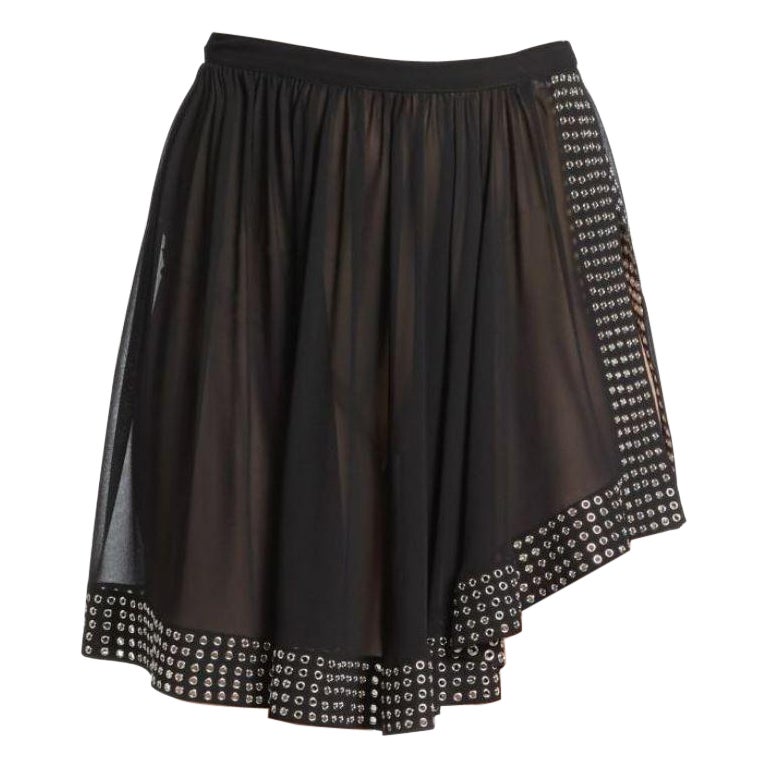 Azzedine Alaia Unworn Sheer Asymmetrical Studded Side Slit Mini Skirt  For Sale