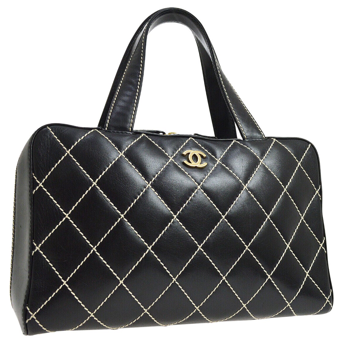 Chanel Black Top Handle Satchel Travel Vanity Cosmetic Carryall