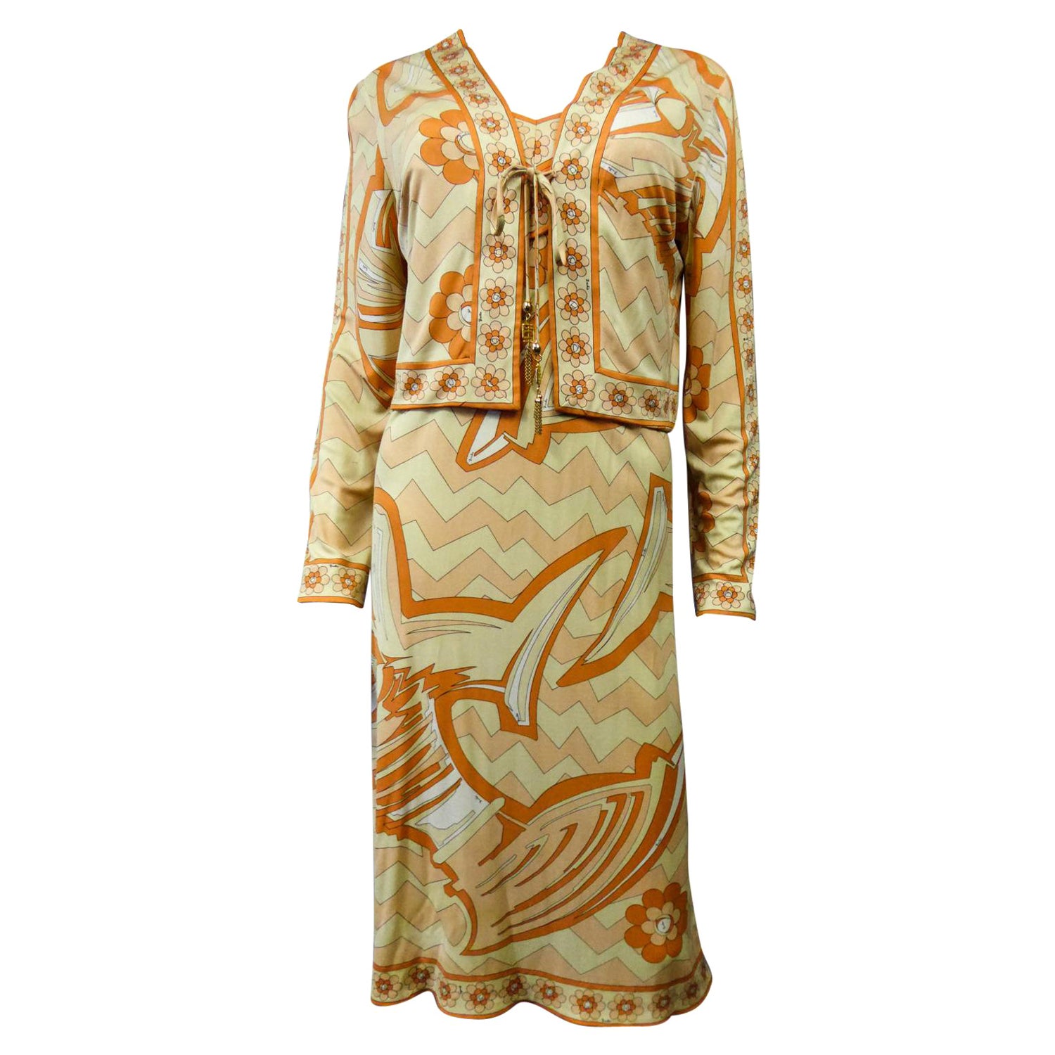 Emilio Pucci - Ensemble robe et gilet en jersey imprimé, circa 1960/1970 en vente