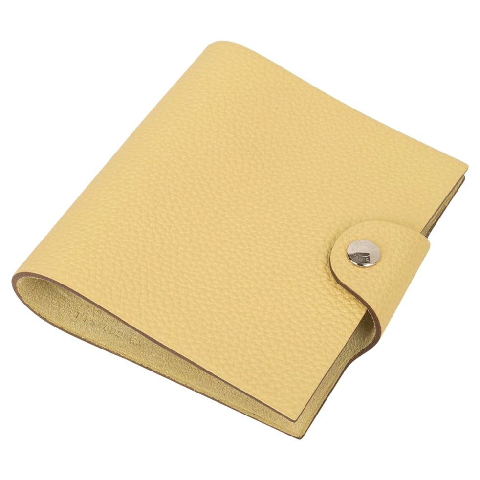 Hermes Ulysse Mini Notebook Cover Jaune Poussin mit liniertem Notizbuch Refill