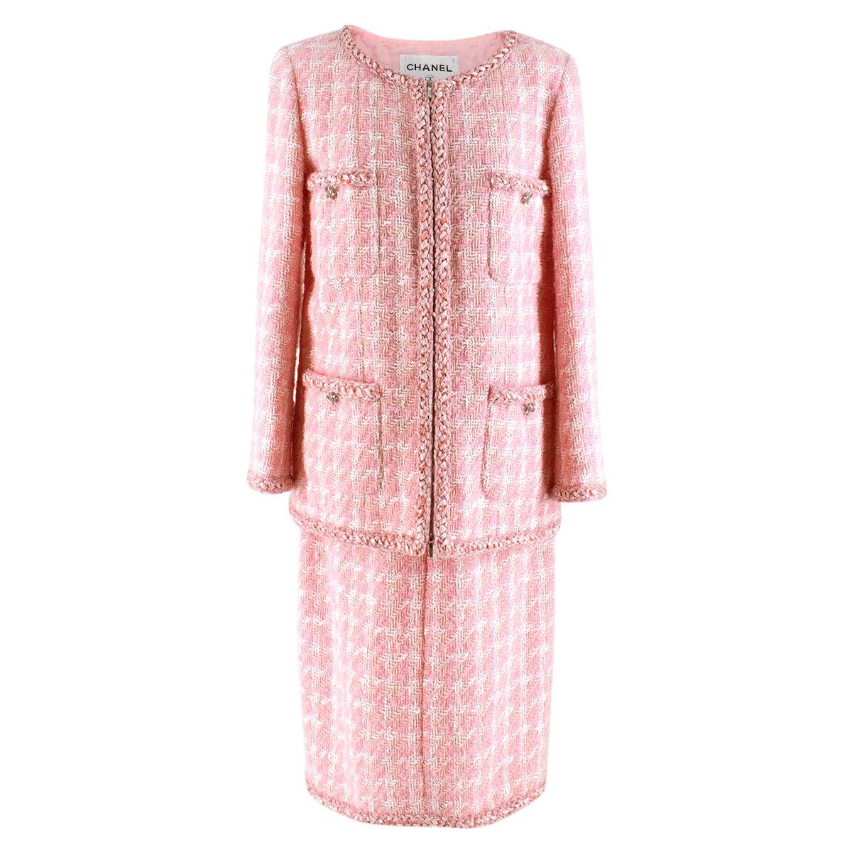 Chanel Supermarket Collection Pink & White Wool Tweed Skirt & Jacket 44