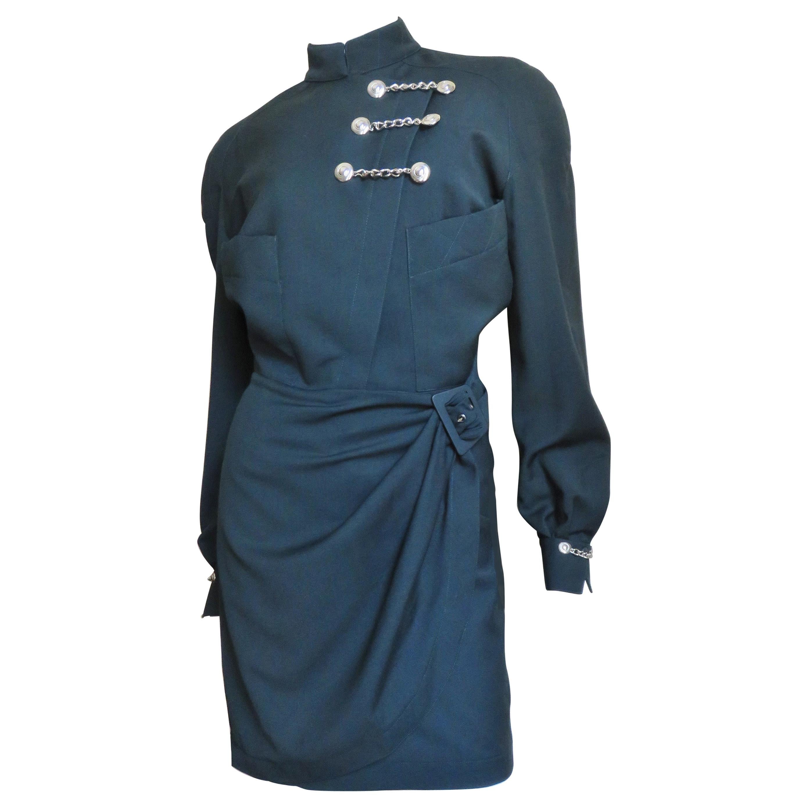 Thierry Mugler Grünes Wickelkleid im Angebot