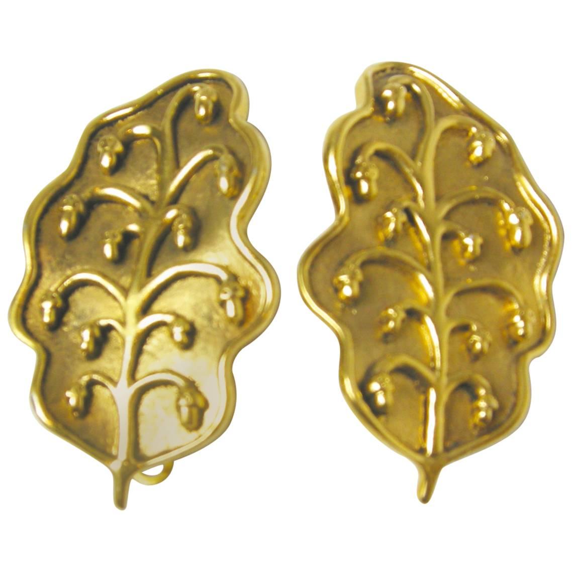 Isabel Canovas Vintage Faux Gold Leaf Earrings For Sale
