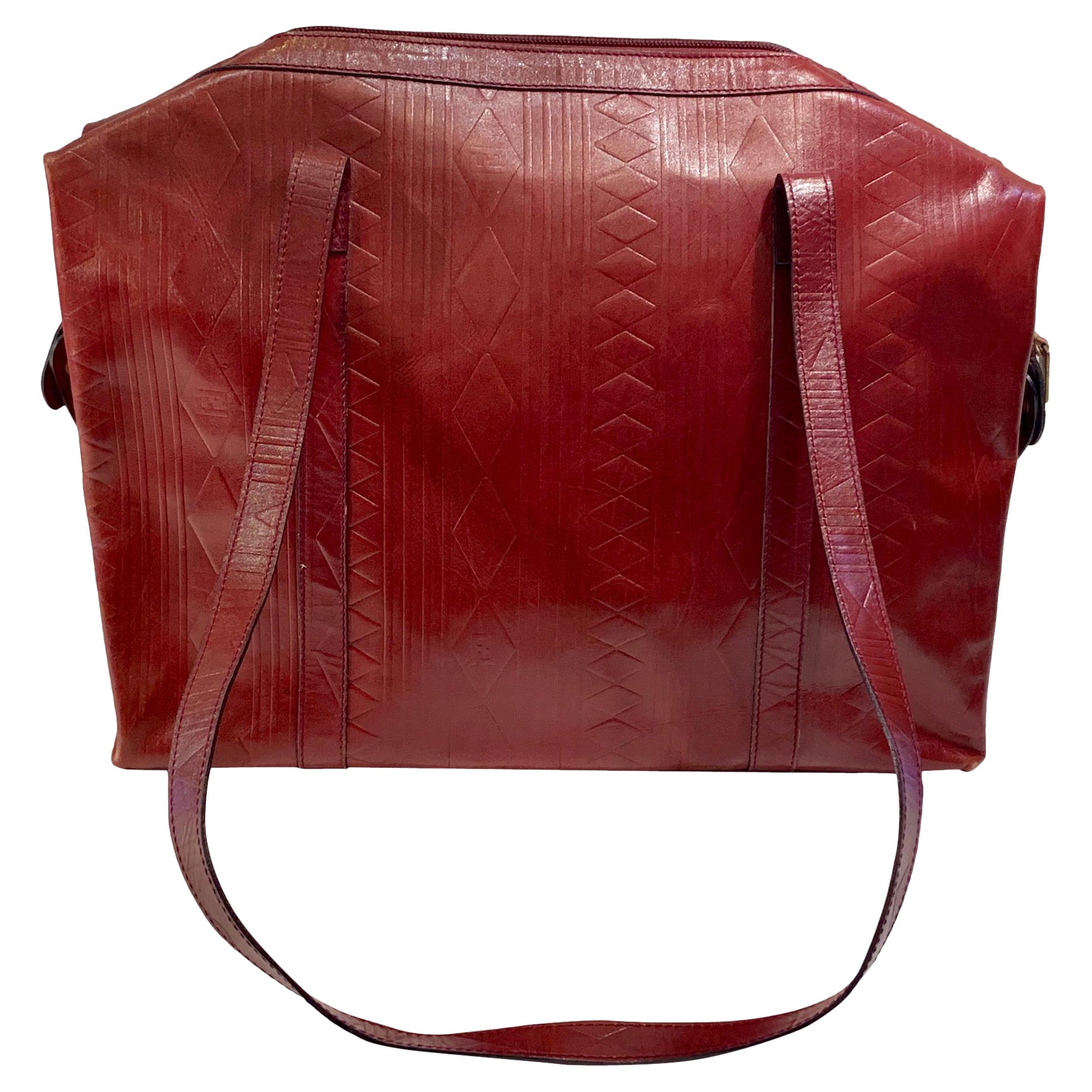 Very Large 1980s FENDI S.A.S. Diamond Embossed Burgundy Leather Purse For Sale