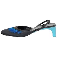 NEWS/S 99 TOM FORD for GUCCI BLACK CREPE SATIN SHOES WITH BLUE FEATHERS 5