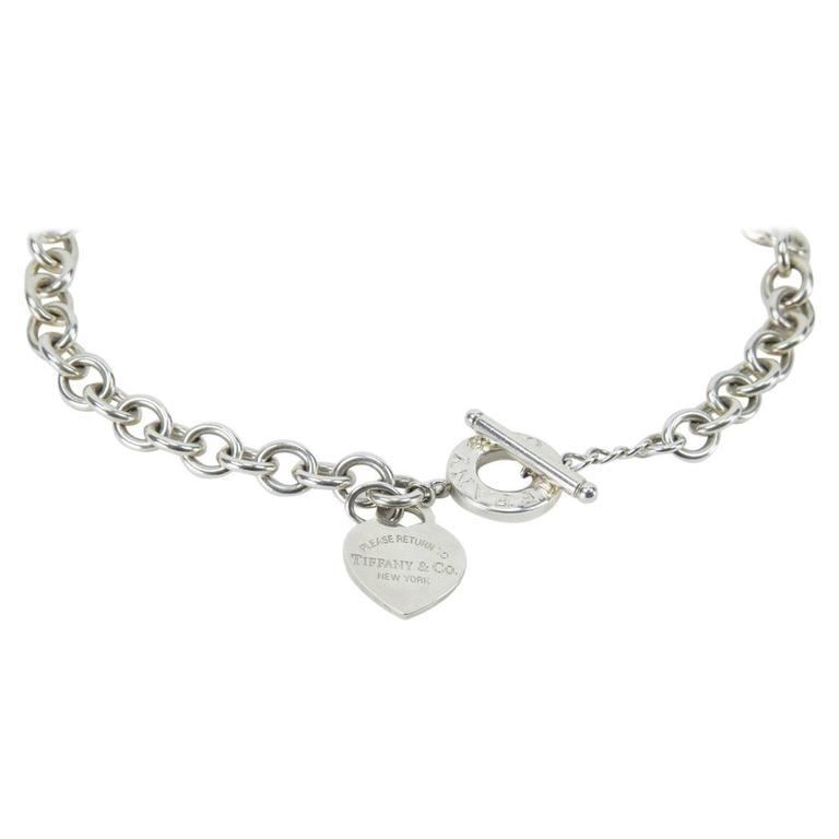 Tiffany and Co Heart Sterling Silver Link Toggle Necklace at 1stDibs |  toggle necklace tiffany