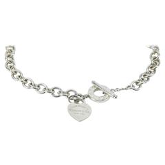 Vintage Tiffany & Co Heart Sterling Silver Link Toggle Necklace 