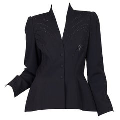 Giacca in lana grigio canna di fucile Thierry Mugler anni '80 tempestata di cristalli