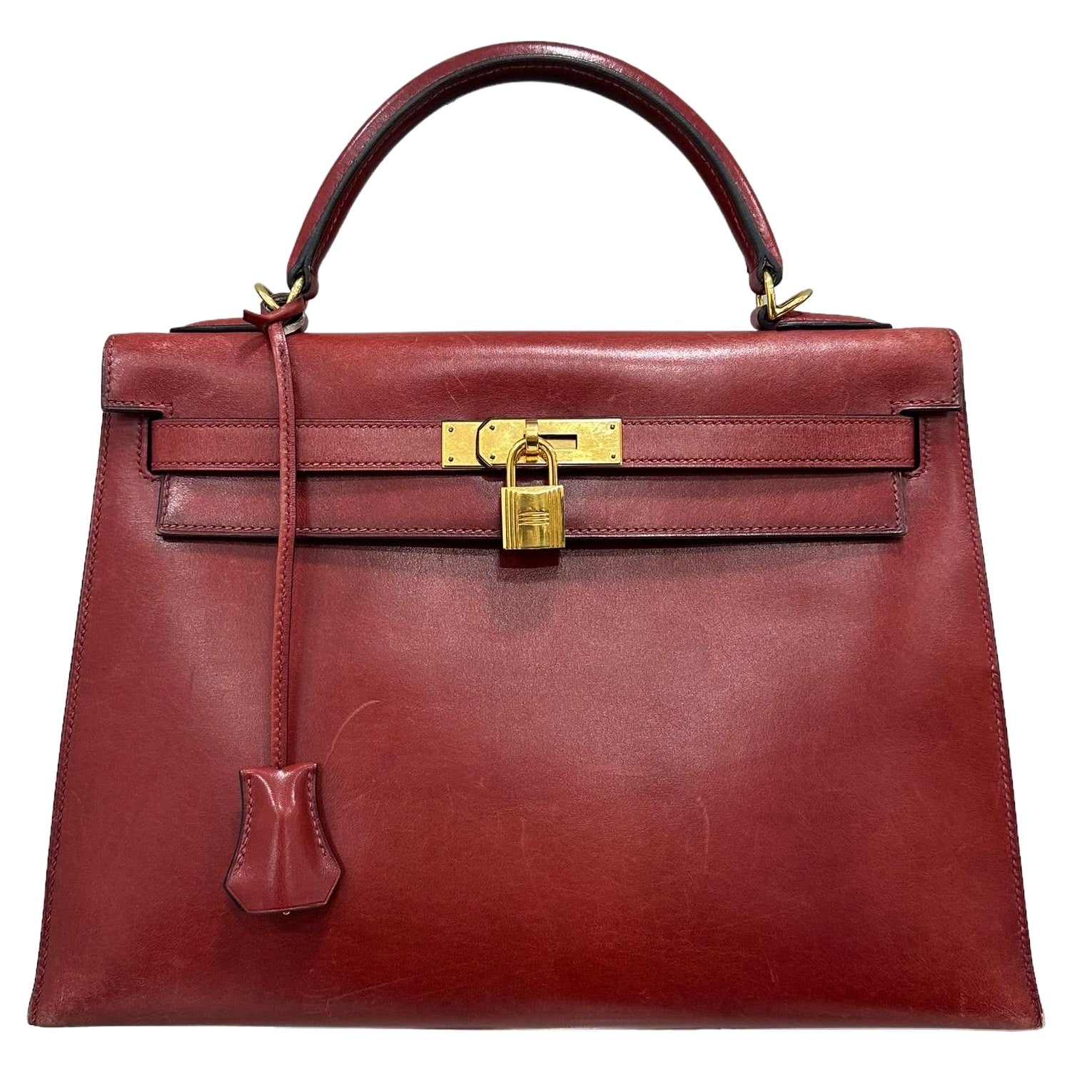 2008 Hermès Kelly 32 Box Calf Leather Rouge H Top Handle Bag