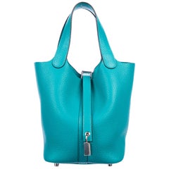 Hermes NEW Turquoise Leather Palladium Small Mini Top Handle Satchel Bag in Box 