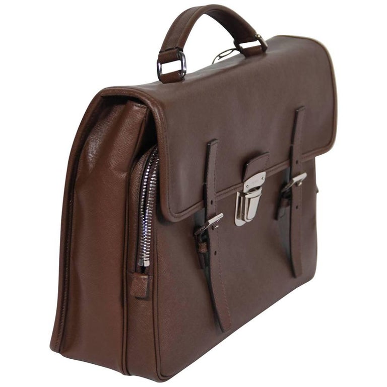 PRADA Authentic Brown SAFFIANO Leather Cartella BRIEFCASE Satchel VR0076  For Sale at 1stDibs | prada authenticity