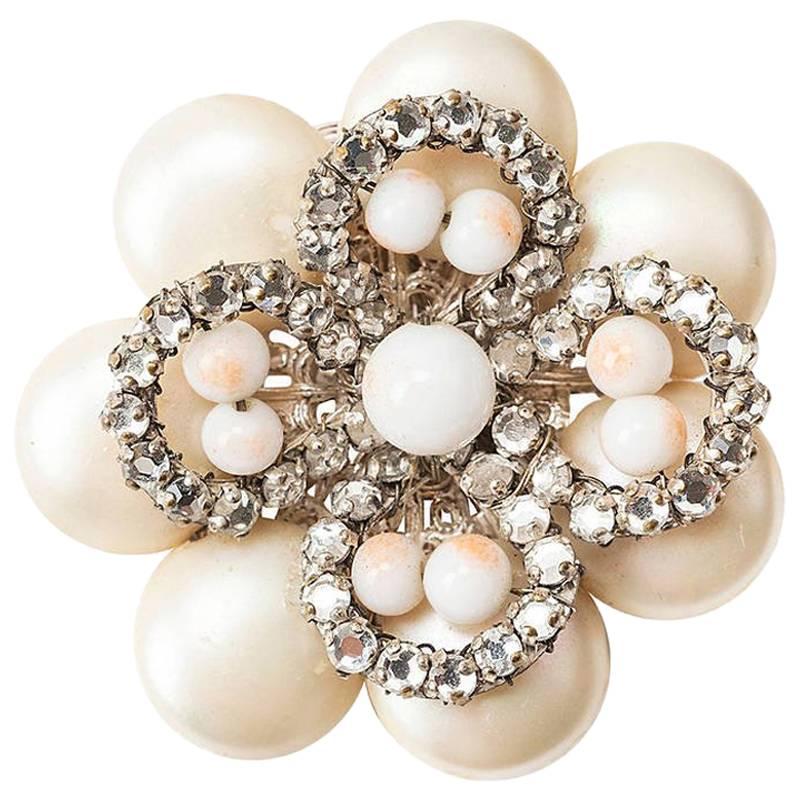 Miriam Haskell Diamante Floriform Brooch For Sale