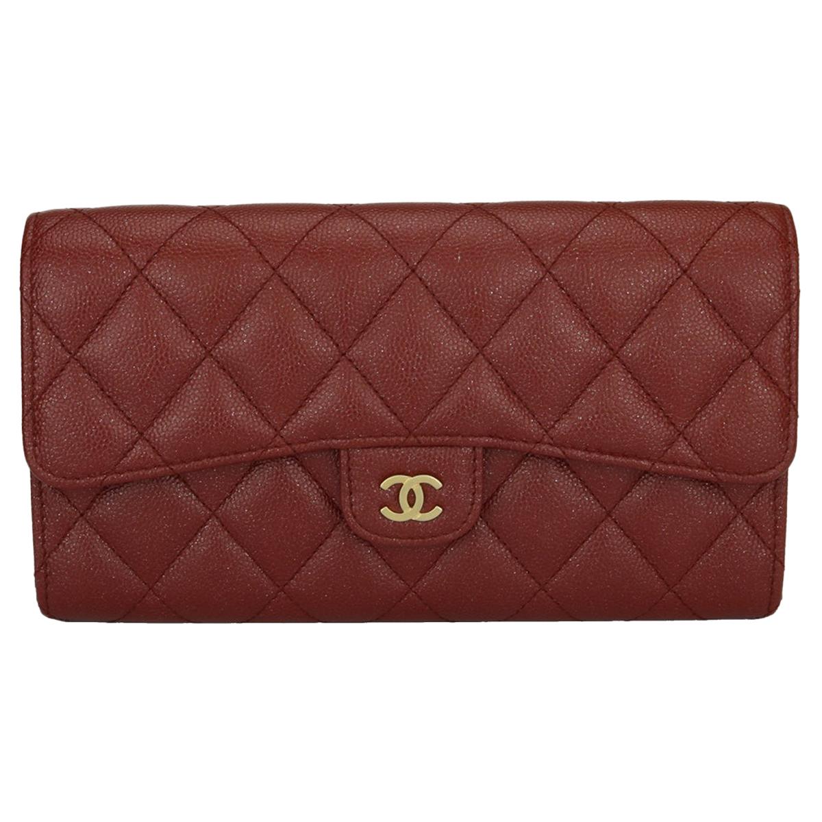 CHANEL Flap Wallet Burgundy Caviar Iridescent with Brushed Gold Hardware 2018