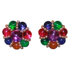 Boucles d'oreilles à clip en perles multicolores des années 80