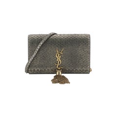 Saint Laurent Classic Monogram Tassel Chain Wallet Python Embossed Leather