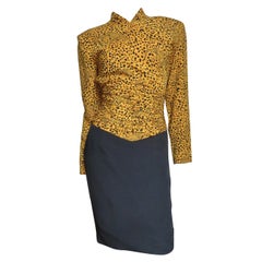 Vintage Vicky Tiel Couture Color Block Silk Dress with Leopards