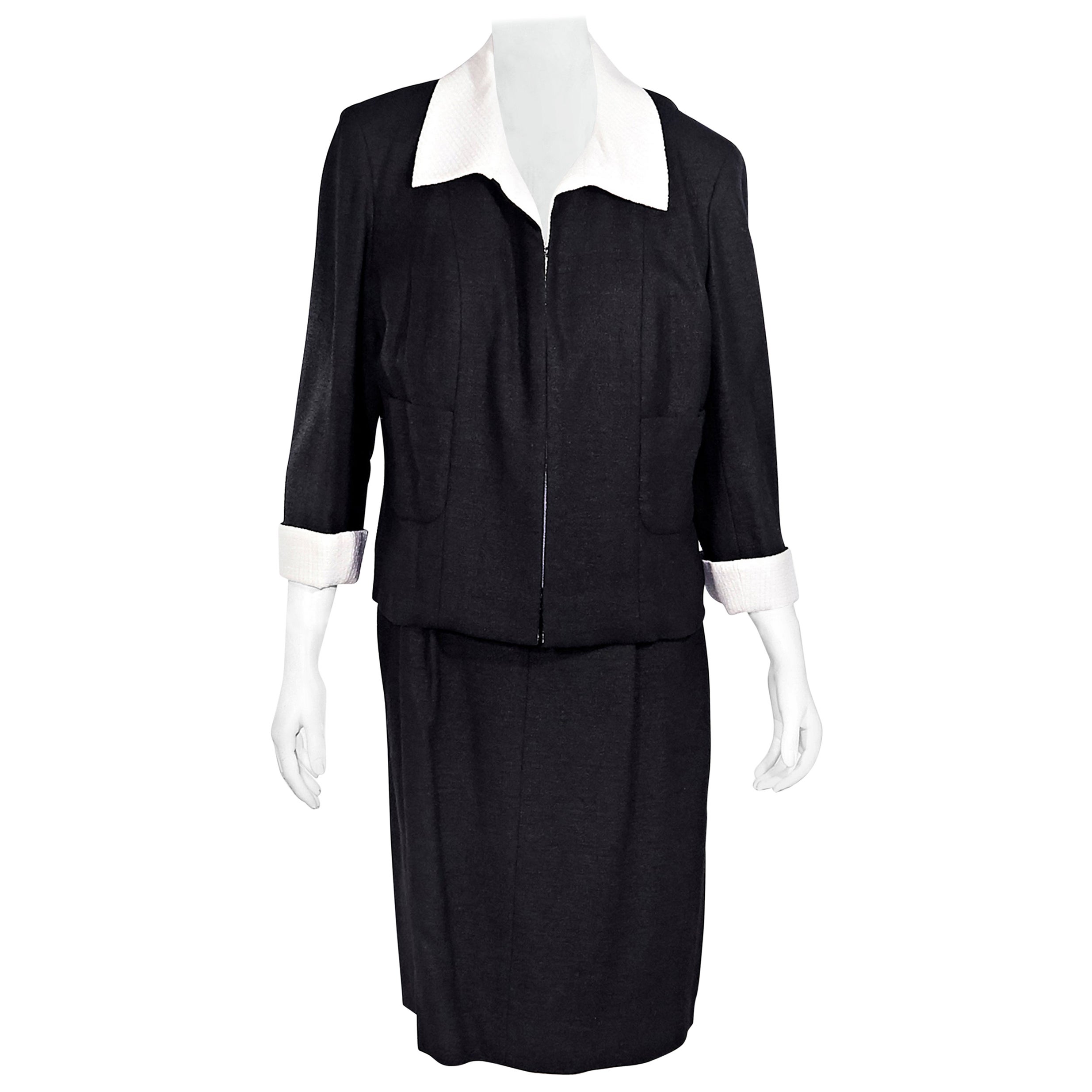 CHANEL Boutique c.1980's Black Wool Crepe Double Breasted One Piece ...