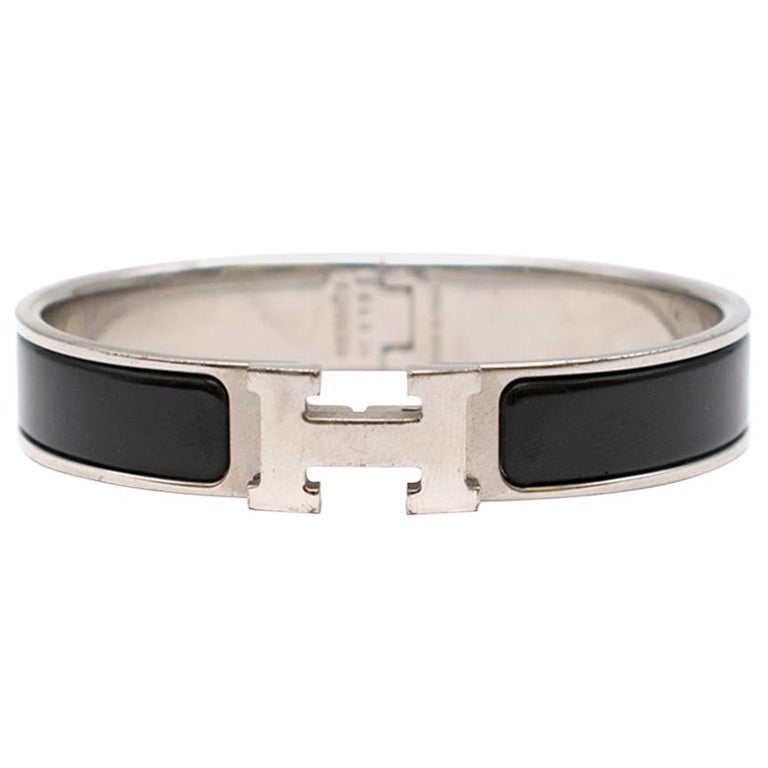 Hermes Black and Silver Clic H Bracelet at 1stDibs