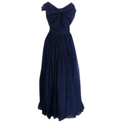 CHRISTIAN DIOR New York Circa 1950 Navy Blue Chiffon Gown