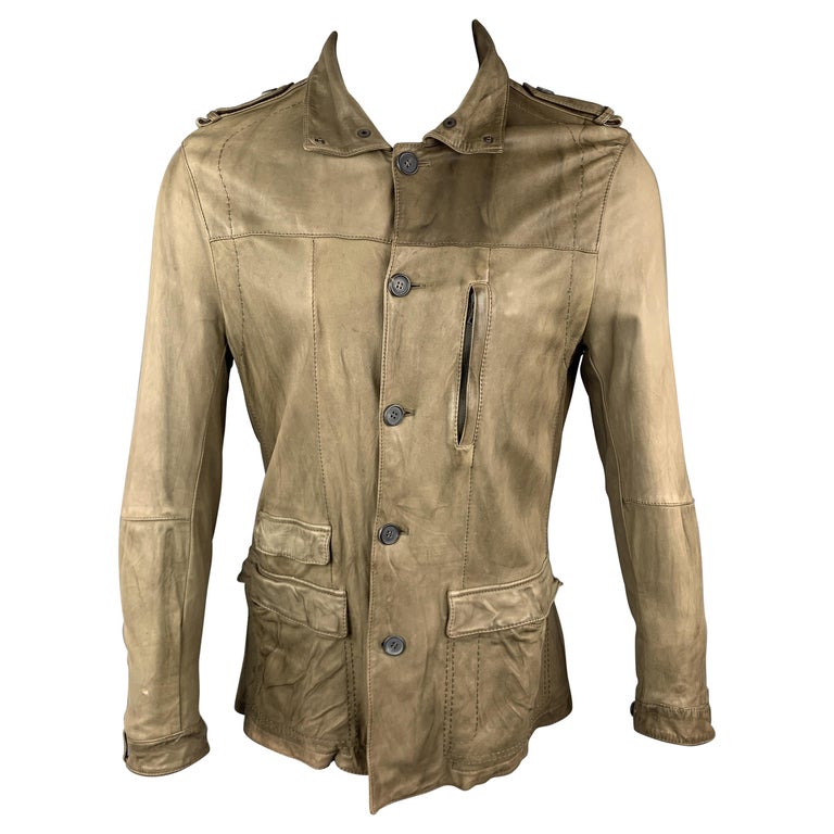 NEIL BARRETT Size 40 Taupe Leather Buttoned Epaulet Jacket For Sale