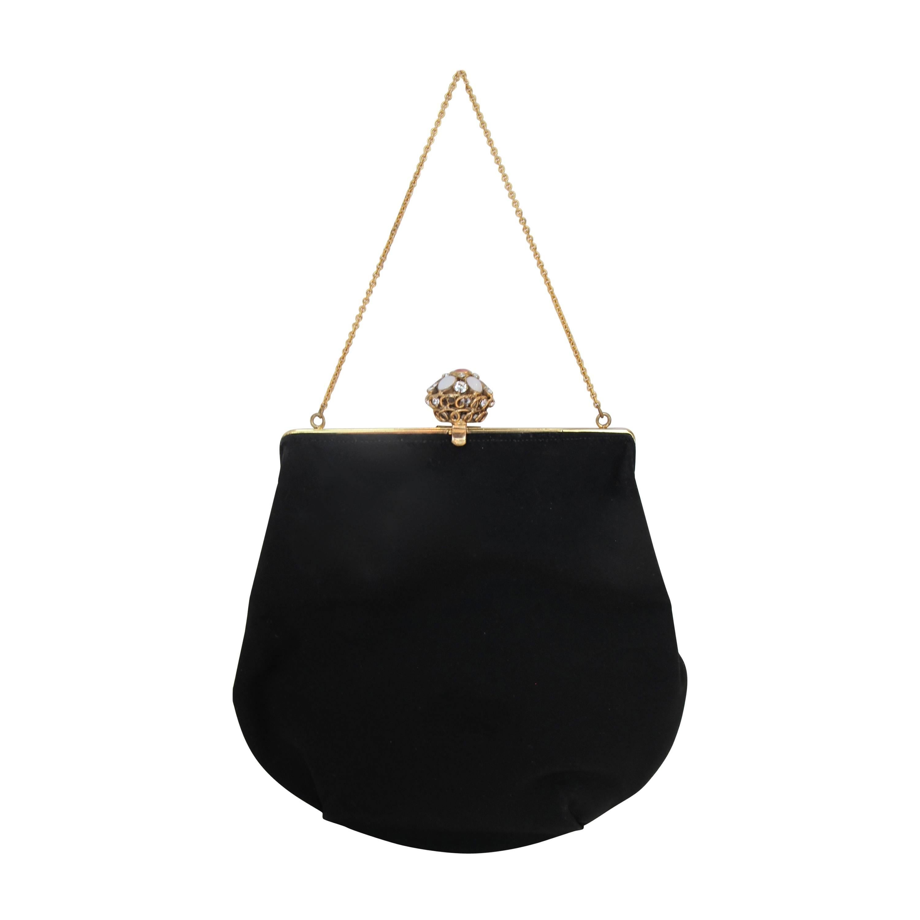 Koret 1950's Black Satin Evening Bag For Sale