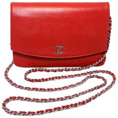 Chanel Red Caviar Wallet On A Chain Woc