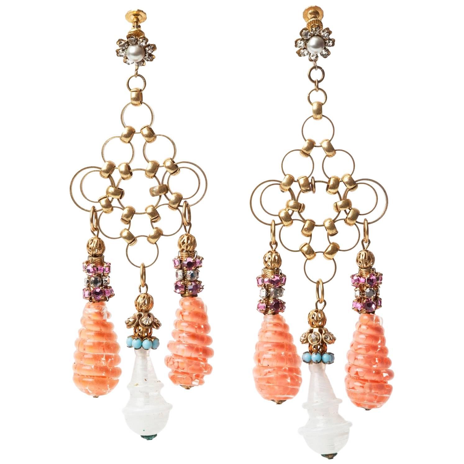 Miriam Haskell Massive Venetian Glass Girandole Earrings For Sale