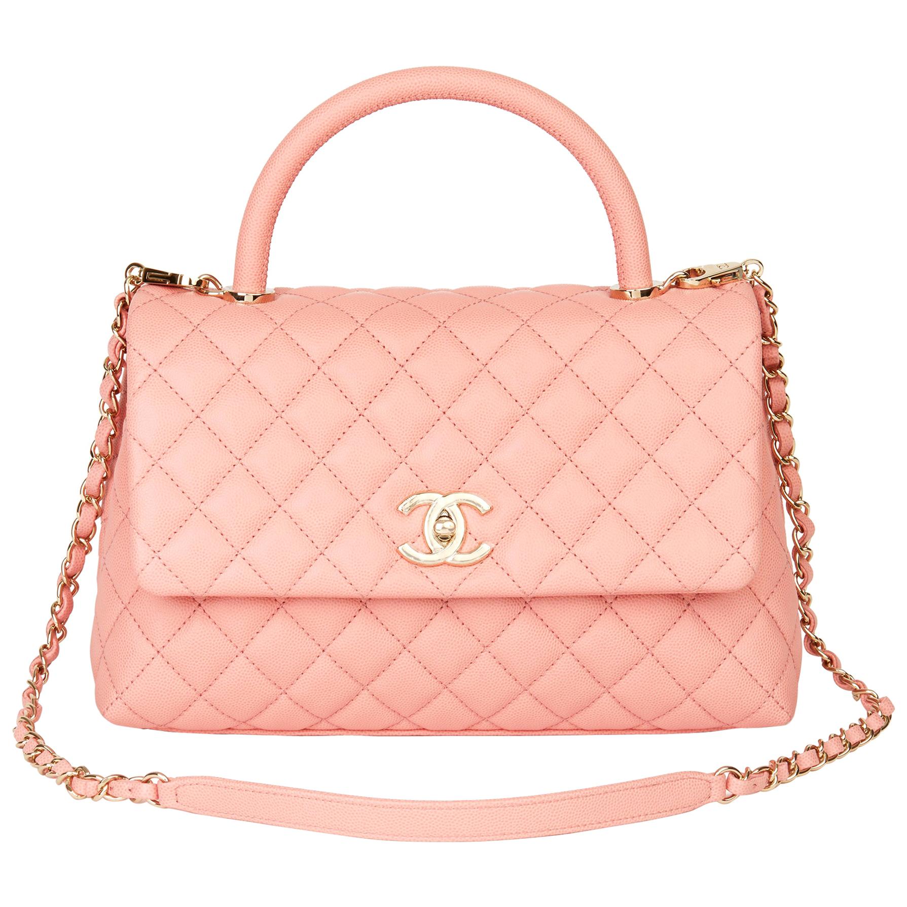 2019 Chanel Pink Quilted Caviar Leather Small Coco Handle