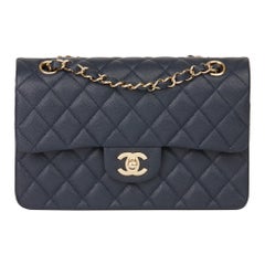 2019 Chanel Navy Quilted Caviar Leather Small Classic Double Flap Bag 